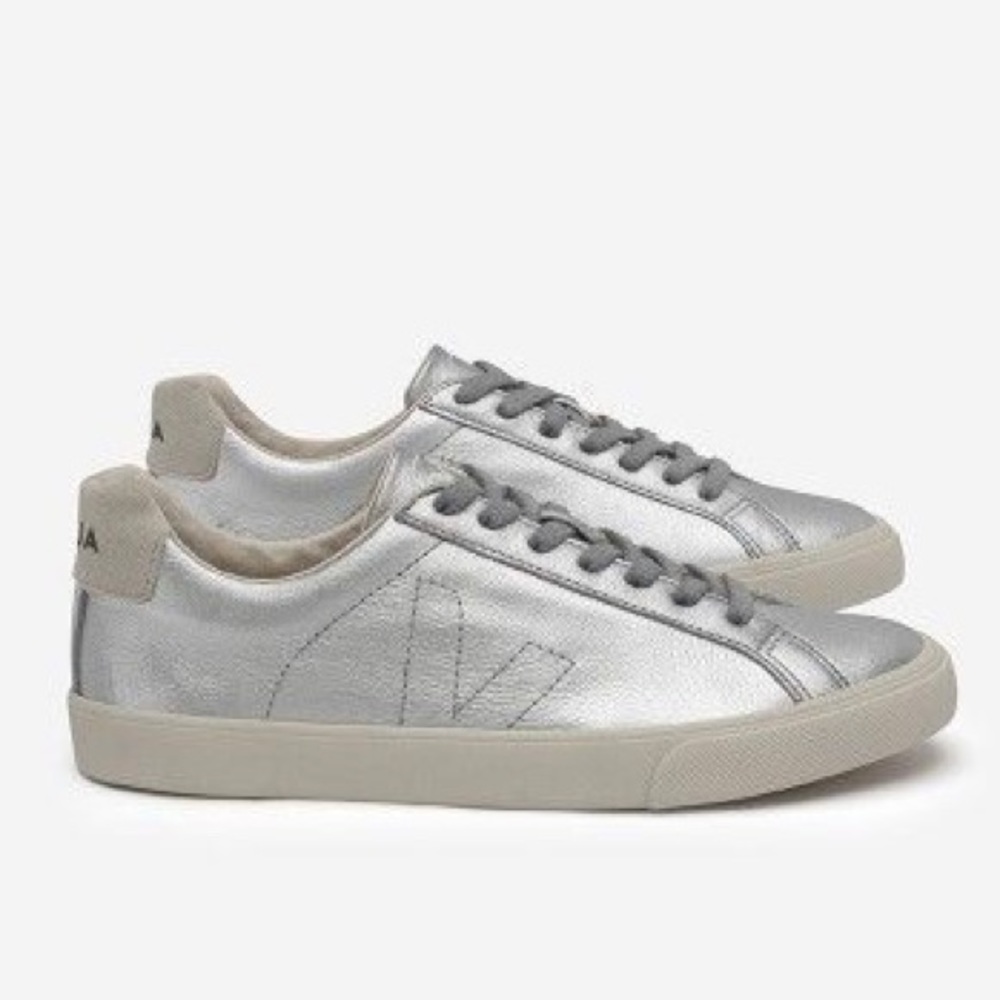 VEJA Esplar Silver Metallic Lace Up Leather Low Top Sneaker Size 6